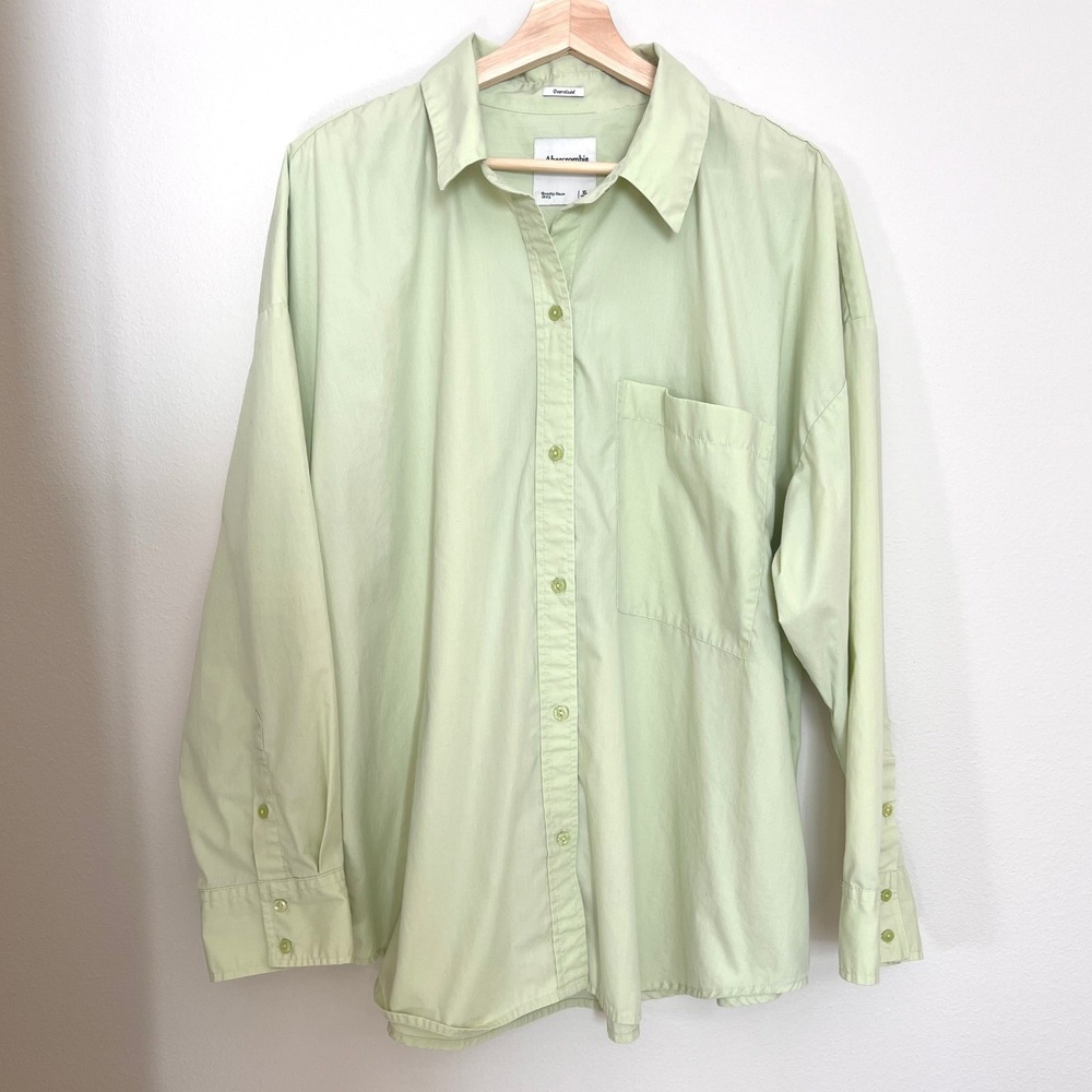 Abercrombie & Fitch Oversized Button Down Shirt Pale Lime Green Women XL Cotton